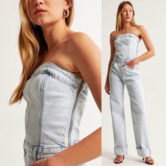 Abercrombie & Fitch Light Blue Denim Jumpsuit - Picture 1 of 6